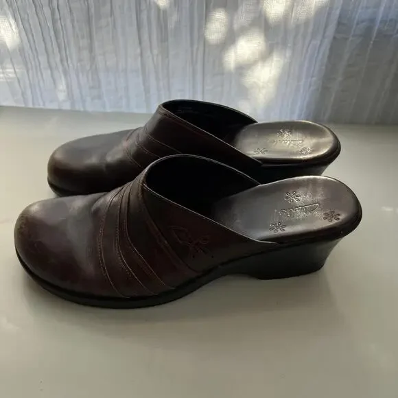 Clarks 75178 Stitched Plain Toe Inlay Casual Wedge Mules shoes Womens 7.5 - Picture 4 of 8